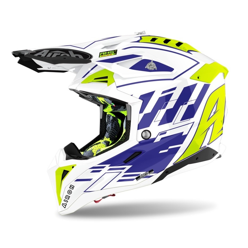 Motokrosová přilba Airoh Aviator 3.0 Rampage 2021 bílo-modro-fluo žlutá výprodej