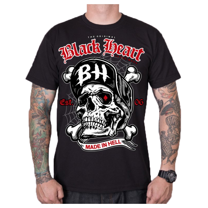 Maglietta da uomo Nero Heart Skull Bones nero Saldi