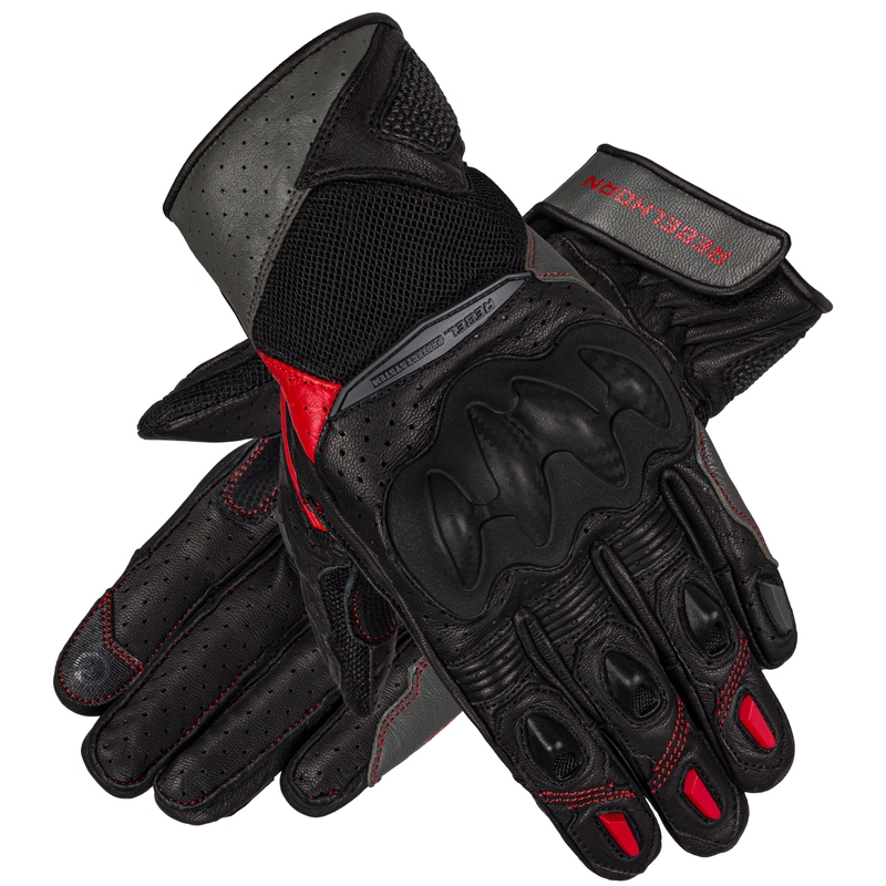 Guanti da moto Rebelhorn Flux II da donna, rosso e nero Saldi