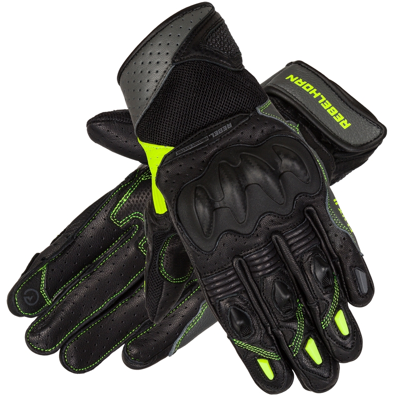 Guanti da moto Rebelhorn Flux II donna nero-fluo-giallo