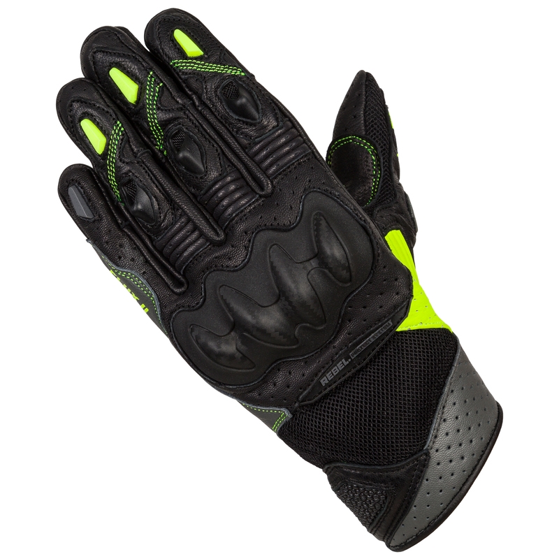 Guanti da moto Rebelhorn Flux II donna nero-fluo-giallo