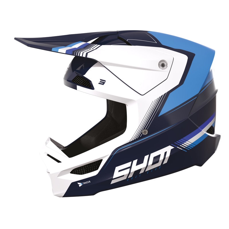 Casco da motocross Shot Race Tracer bianco-blu Saldi