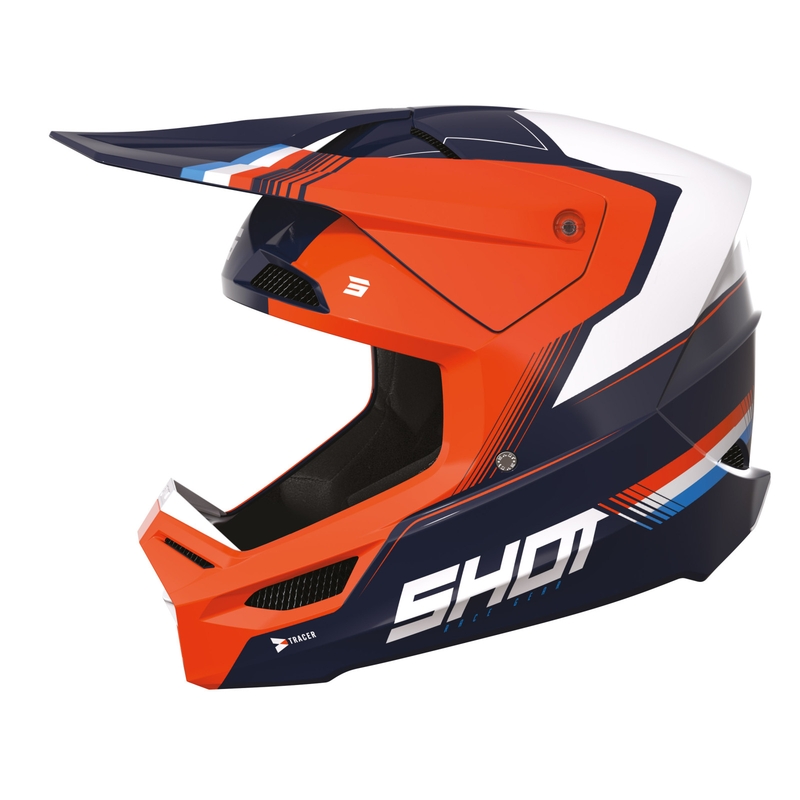 Casco da motocross Shot Race Tracer bianco-blu-arancione