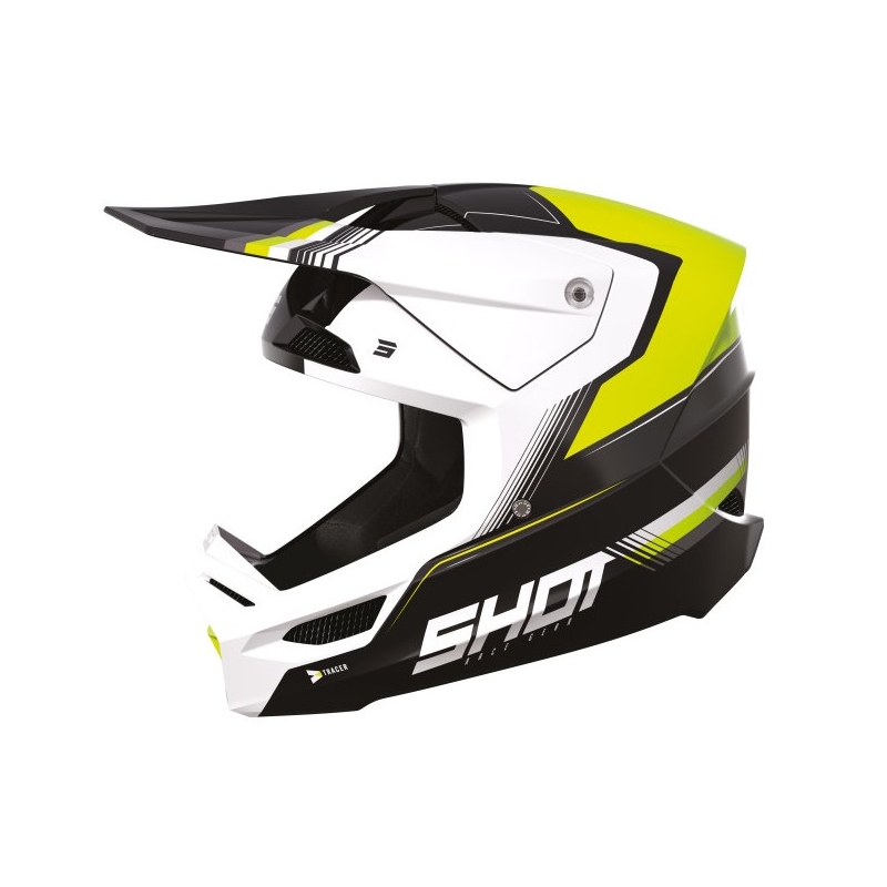 Casco motocross Shot Race Tracer bianco-nero-giallo fluo Saldi