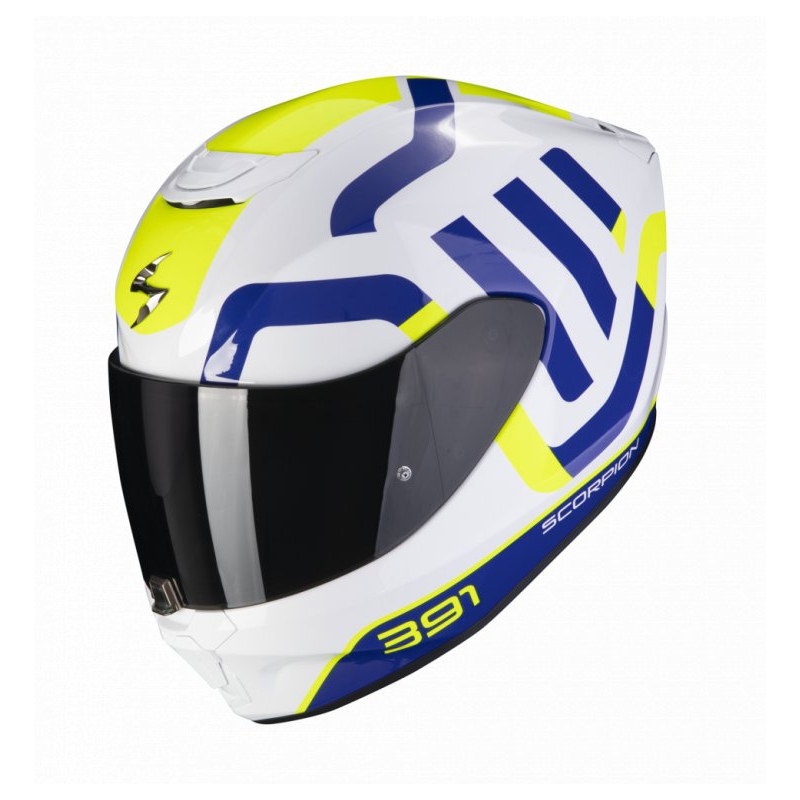 Casco moto integrale Scorpion EXO-391 Arok bianco-blu-neon-giallo