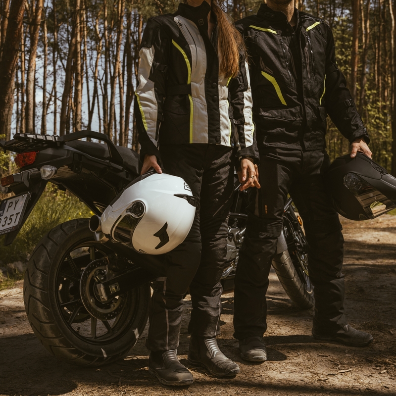 Giacca da moto Ozone Sahara donna nero-grigio-giallo fluo Saldi