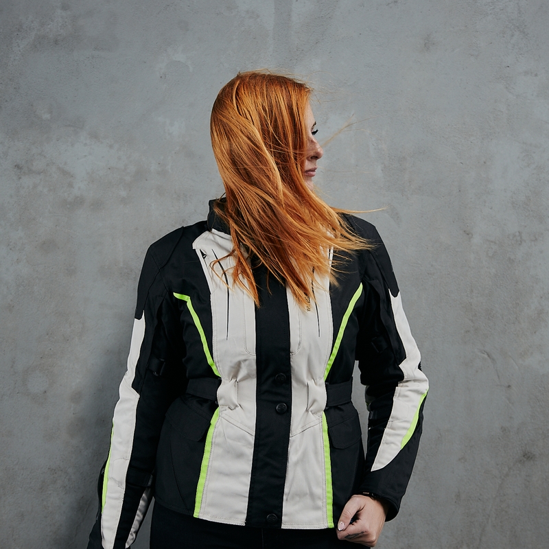 Giacca da moto Ozone Sahara donna nero-grigio-giallo fluo Saldi