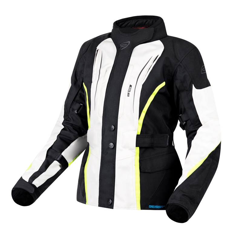 Giacca da moto Ozone Sahara donna nero-grigio-giallo fluo Saldi