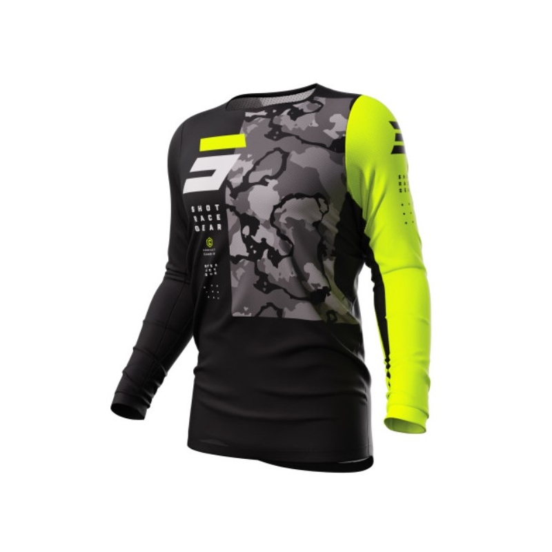 Maglia da motocross Shot Contact Camo 2.0 nero-giallo fluo Saldi