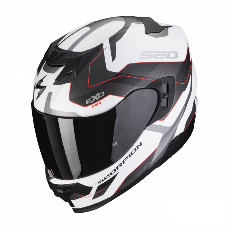 Casco moto integrale Scorpion EXO-520 EVO Air Elan bianco-argento-rosso opaco