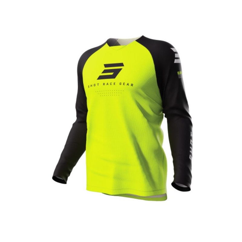 Maglia da motocross per bambini Shot Raw Kid Escape nero-giallo fluo Saldi