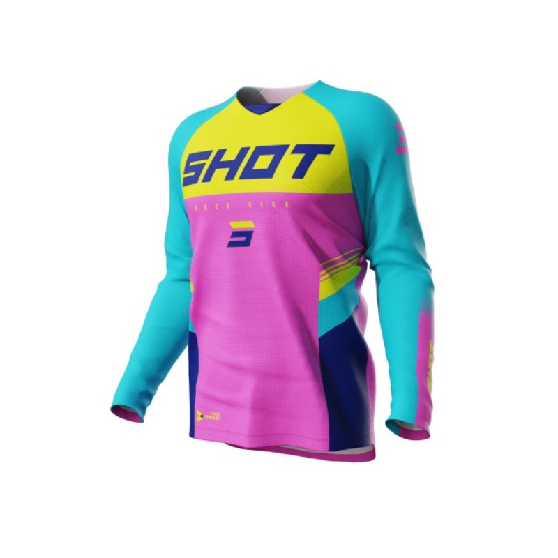Maglia motocross bambino Shot Raw Kid Tracer turchese-giallo-rosa