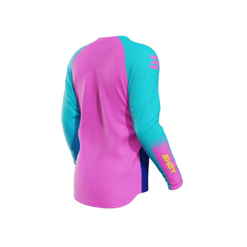 Maglia motocross bambino Shot Raw Kid Tracer turchese-giallo-rosa