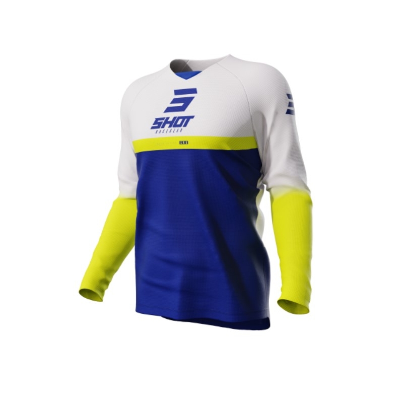 Maglia da motocross per bambini Shot Raw Kid Reflex bianco-giallo-blu Saldi