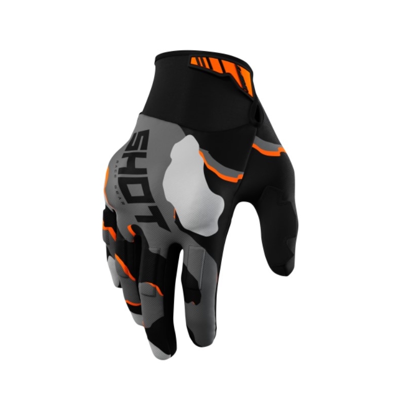 Guanti da motocross Shot Drift Camo nero-camo-arancio fluo Saldi