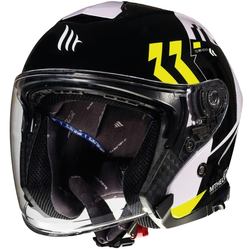 Otevřená přilba na motorku MT Thunder 3 SV Venus černo-bílo-fluo žlutá - II. jakost