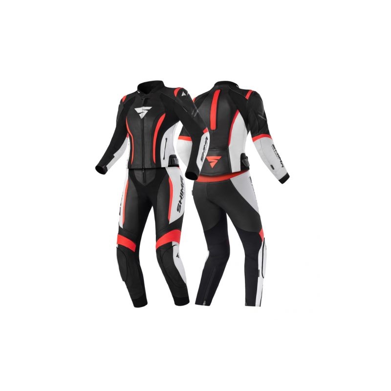 Tuta moto donna Shima Miura 2.0 nero-bianco-rosso fluo