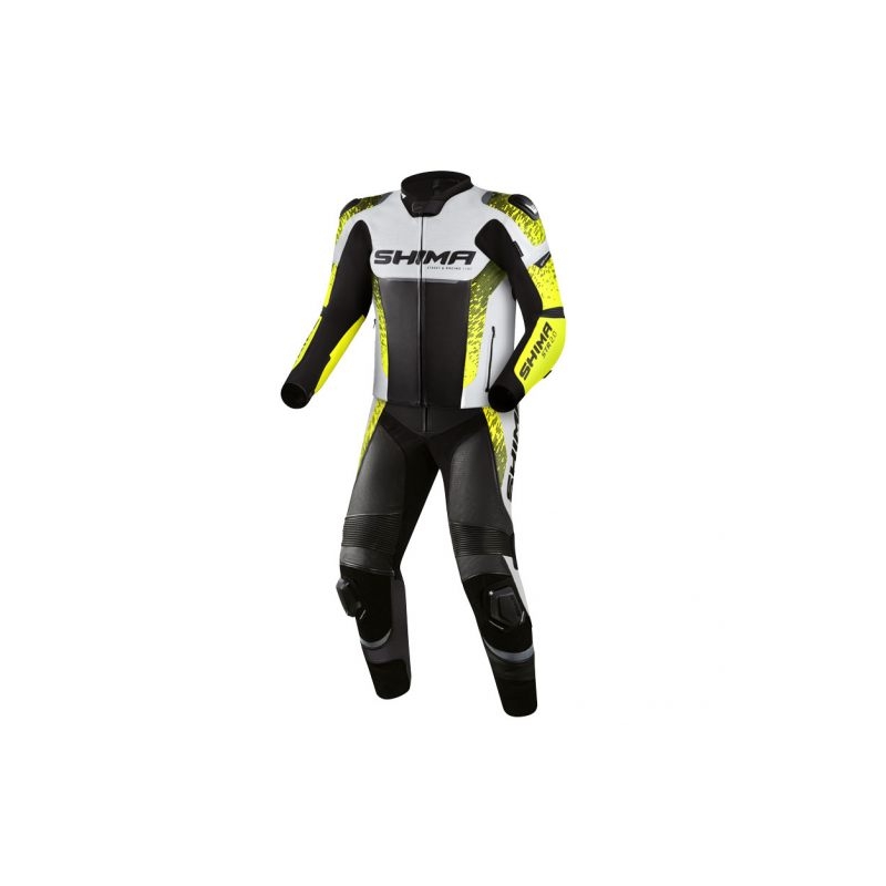 Tuta moto Shima STR 2.0 nero-bianco-giallo fluo