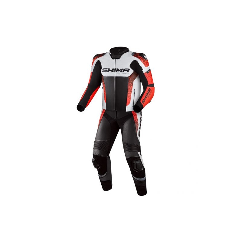 Tuta da moto Shima STR 2.0 nero-bianco-rosso fluo
