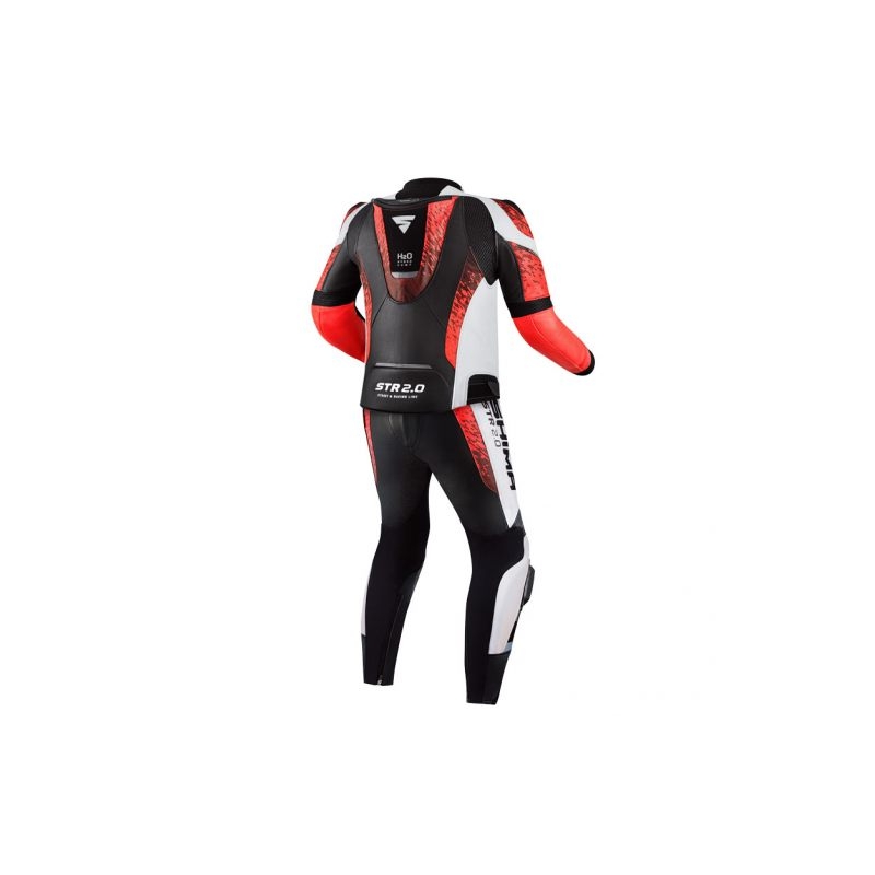 Tuta da moto Shima STR 2.0 nero-bianco-rosso fluo