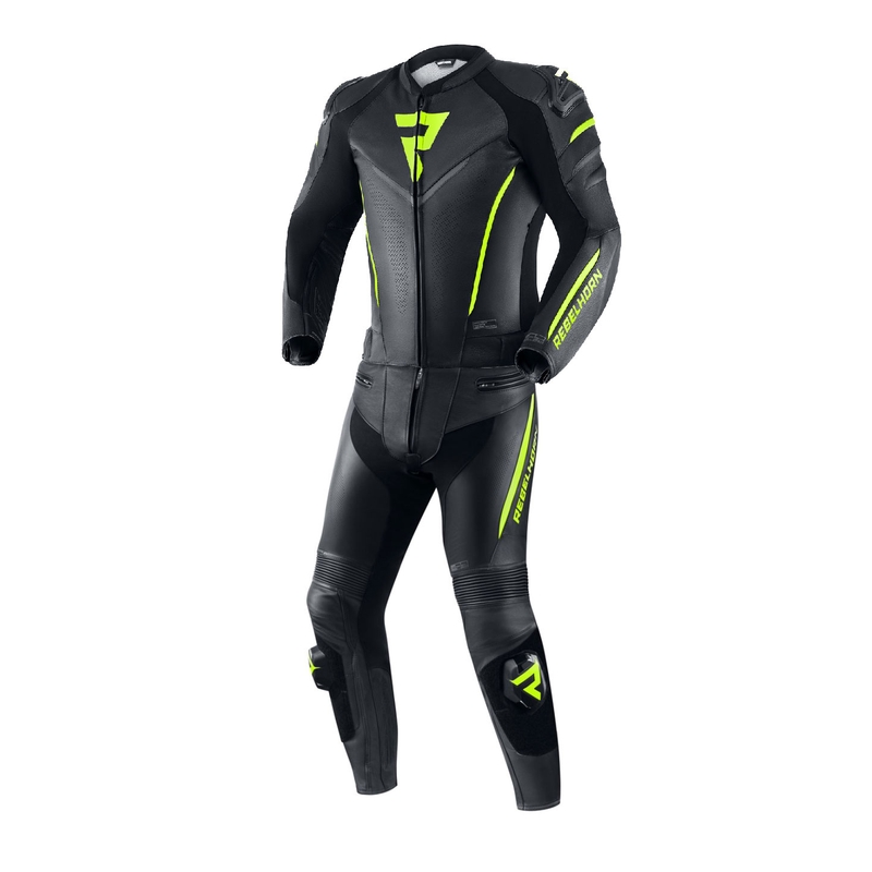 Tuta da motociclista Rebelhorn Fighter nera-giallo fluo Saldi
