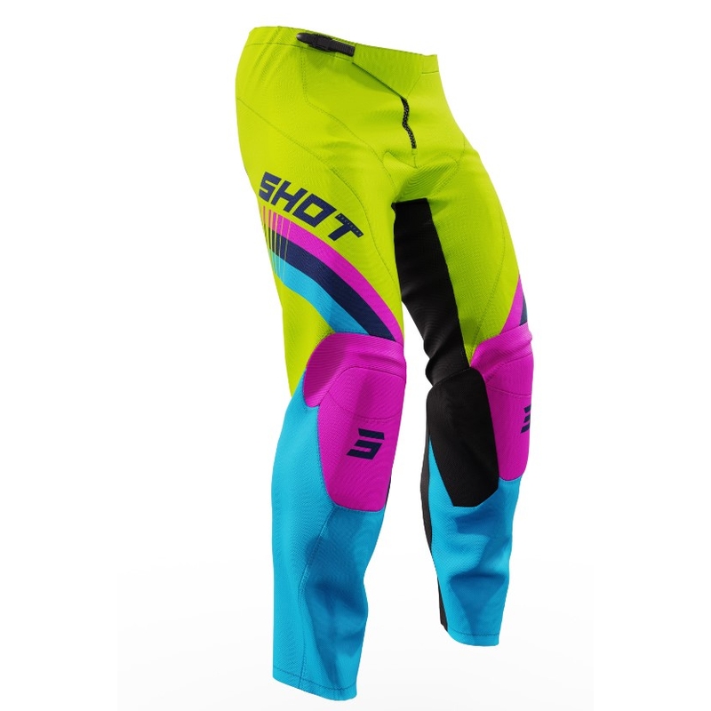 Pantaloni da motocross per bambini Shot Raw Kid Tracer Rosa-Blu-Giallo Fluo Saldi