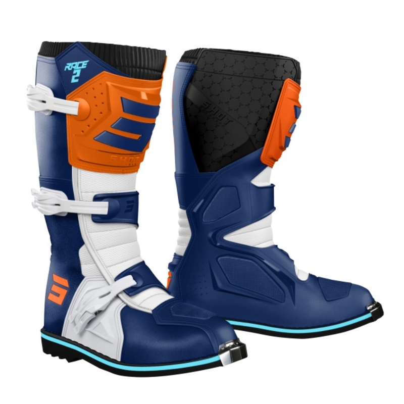 Stivali moto da bambino Shot Race 2 blu-bianco-arancio