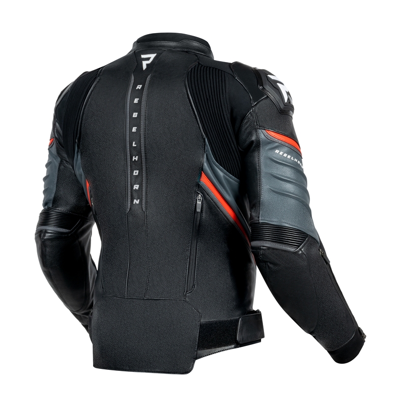Giacca da moto in pelle Rebelhorn Veloce nero-rosso fluo