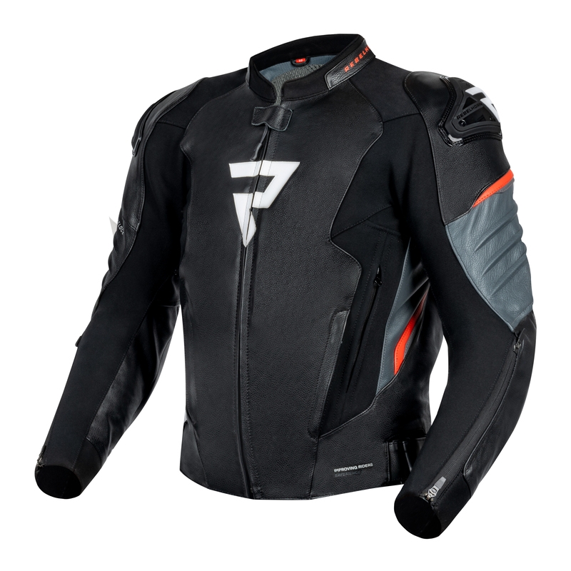 Giacca da moto in pelle Rebelhorn Veloce nero-rosso fluo