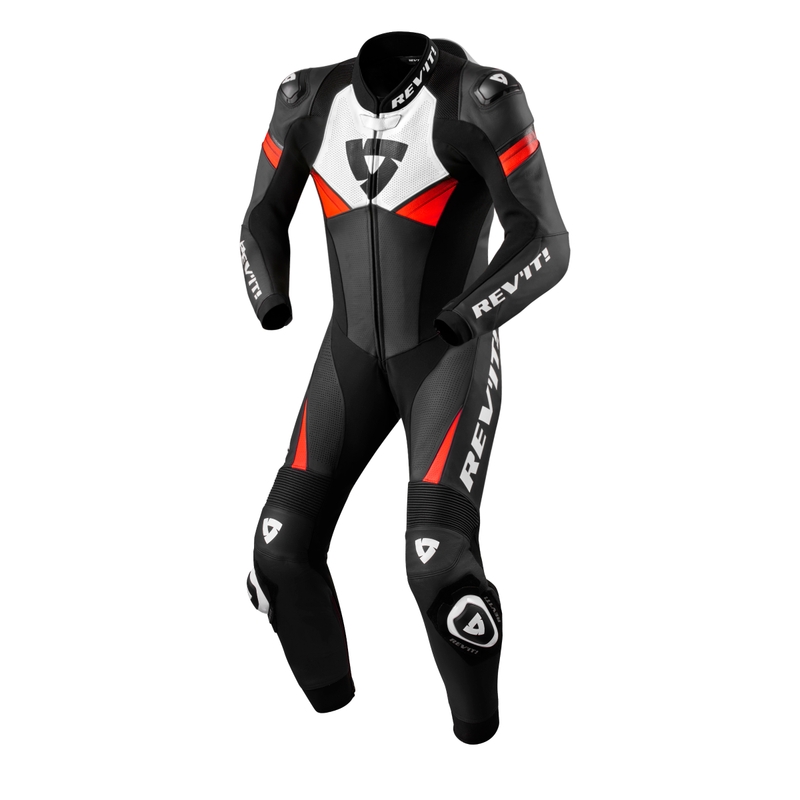 Tuta moto intera Revit Argon 2 nero-rosso fluo