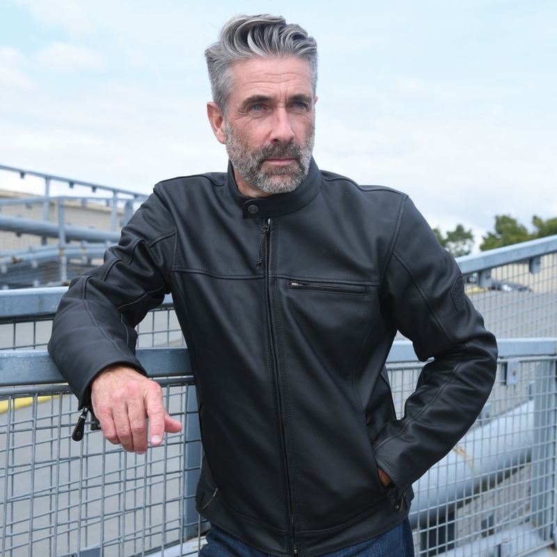 Giacca da moto in pelle nera Oxford Walton