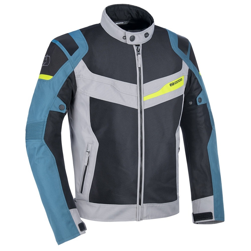 Giacca da moto Oxford Dakar D2D Air argento-blu-giallo fluo