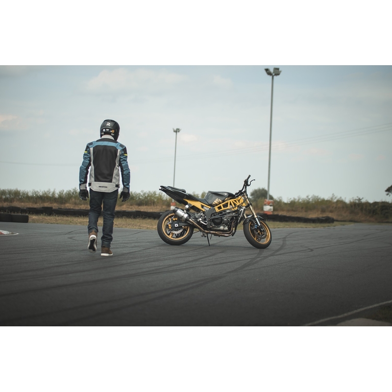 Giacca da moto Oxford Dakar D2D Air argento-blu-giallo fluo