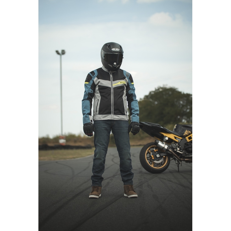 Giacca da moto Oxford Dakar D2D Air argento-blu-giallo fluo