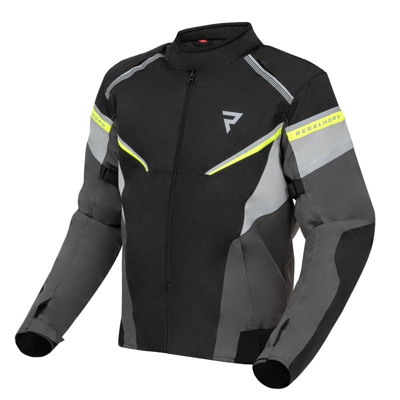 Giacca da moto Rebelhorn Spark nero-grigio-giallo fluo Saldi