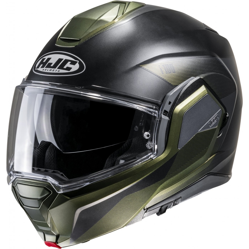 Casco moto HJC i100 Beston MC4SF grigio-verde flip-up Saldi