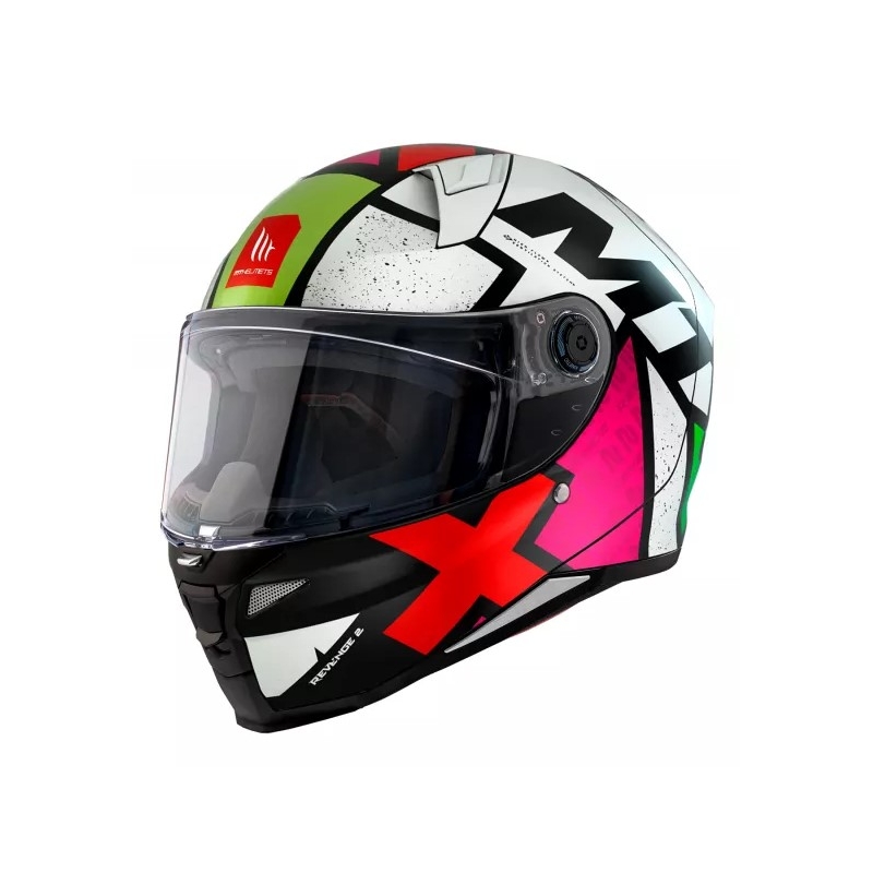 Integrální přilba na motorku MT FF110 Revenge 2 Light C0 bílo-červeno-růžovo-zelená