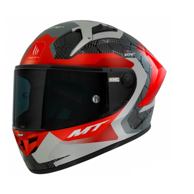 Integrální přilba na motorku MT KRE+ Carbon Powerful C15 šedo-červená