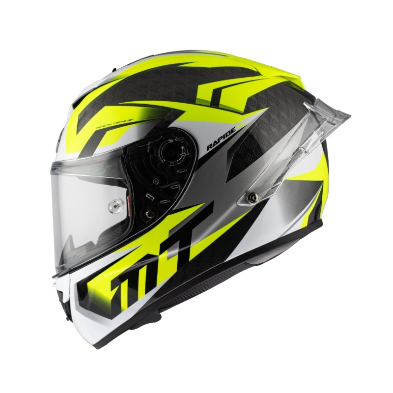 Casco moto integrale MT Rapide Pro Fugaz D3 nero-grigio-bianco-giallo fluo