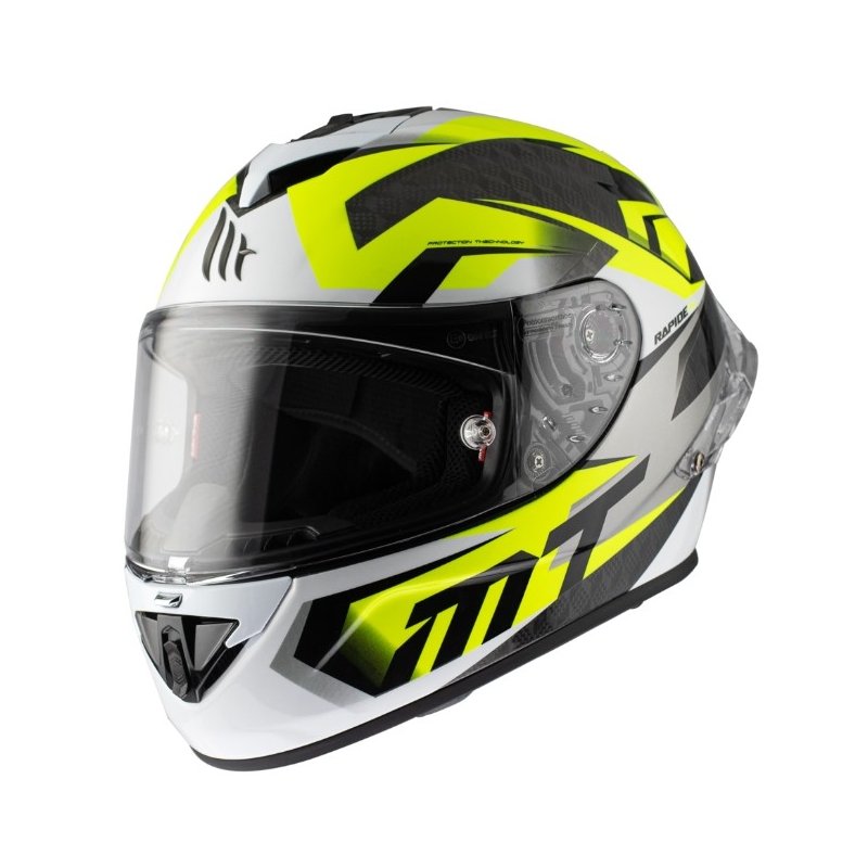 Casco moto integrale MT Rapide Pro Fugaz D3 nero-grigio-bianco-giallo fluo