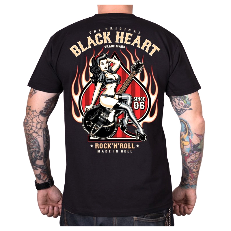 Maglietta da uomo Cuore nero Pin Up Flames