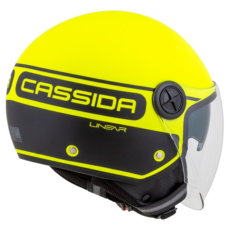 Casco moto aperto Cassida Handy Plus Linear giallo fluo-nero