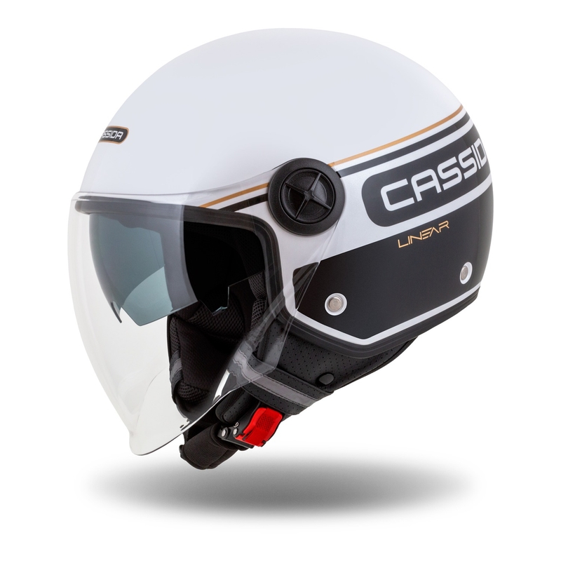 Casco moto aperto Cassida Handy Plus Linear bianco-nero-oro