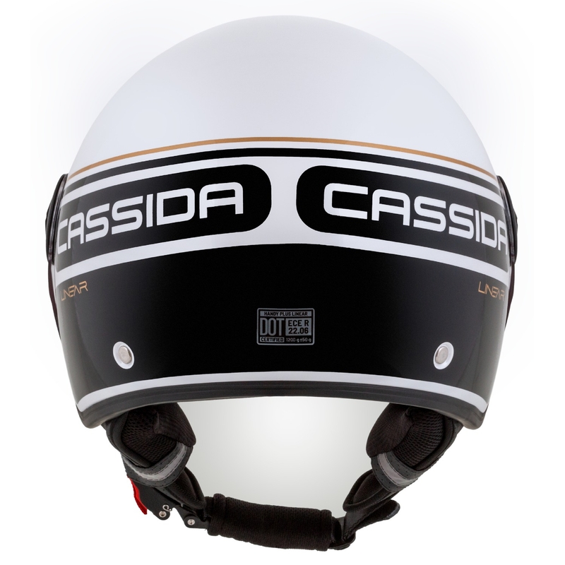 Casco moto aperto Cassida Handy Plus Linear bianco-nero-oro