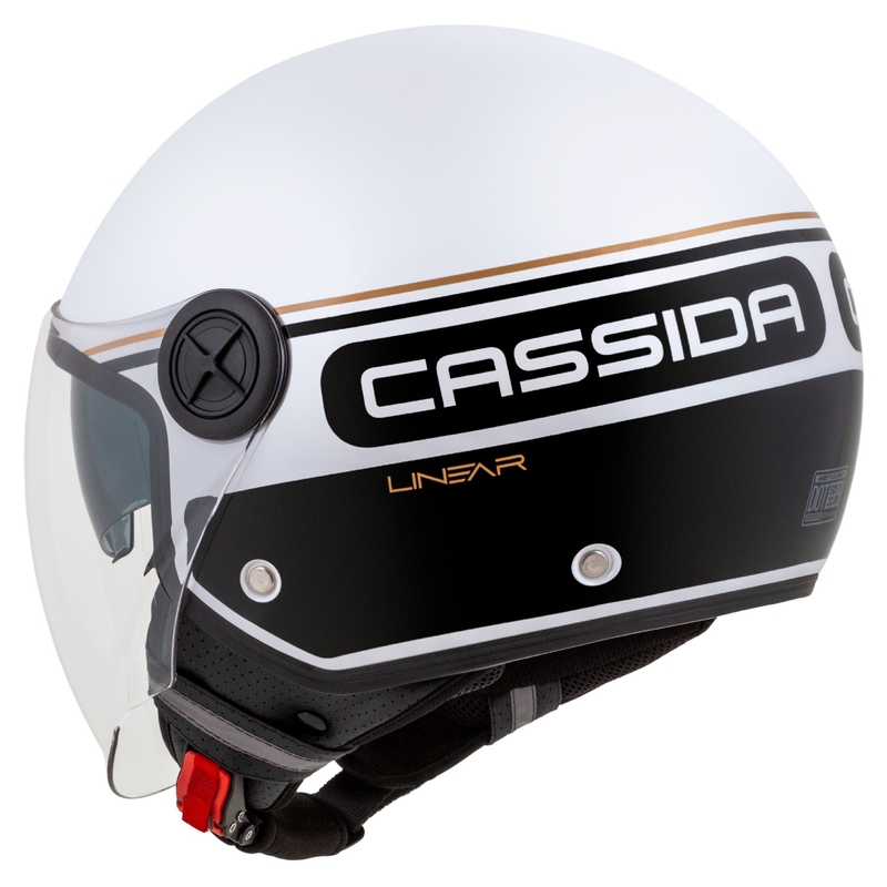 Casco moto aperto Cassida Handy Plus Linear bianco-nero-oro