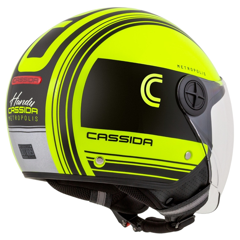 Casco moto aperto Cassida Handy Metropolis Safety giallo fluo-nero-riflettente grigio