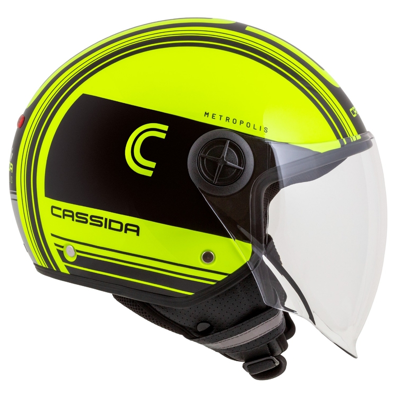 Casco moto aperto Cassida Handy Metropolis Safety giallo fluo-nero-riflettente grigio