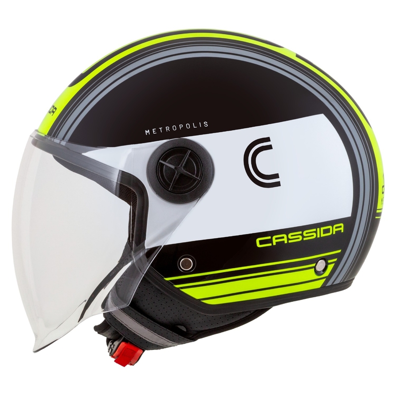 Casco moto aperto Cassida Handy Metropolis Nero-Bianco-Giallo Fluo-Grigio
