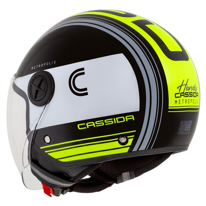 Casco moto aperto Cassida Handy Metropolis Nero-Bianco-Giallo Fluo-Grigio