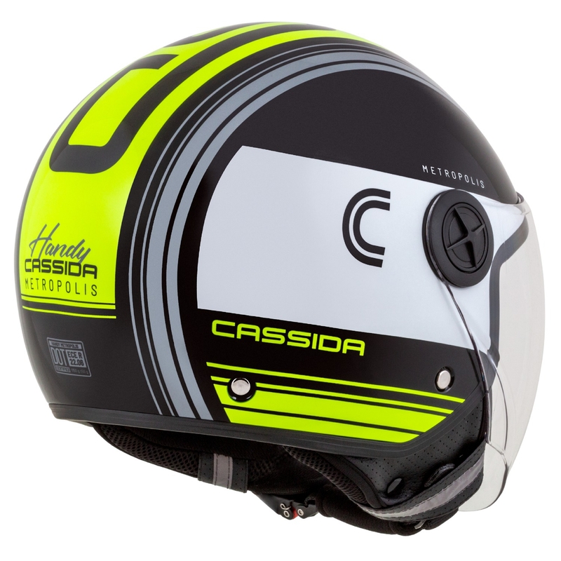 Casco moto aperto Cassida Handy Metropolis Nero-Bianco-Giallo Fluo-Grigio